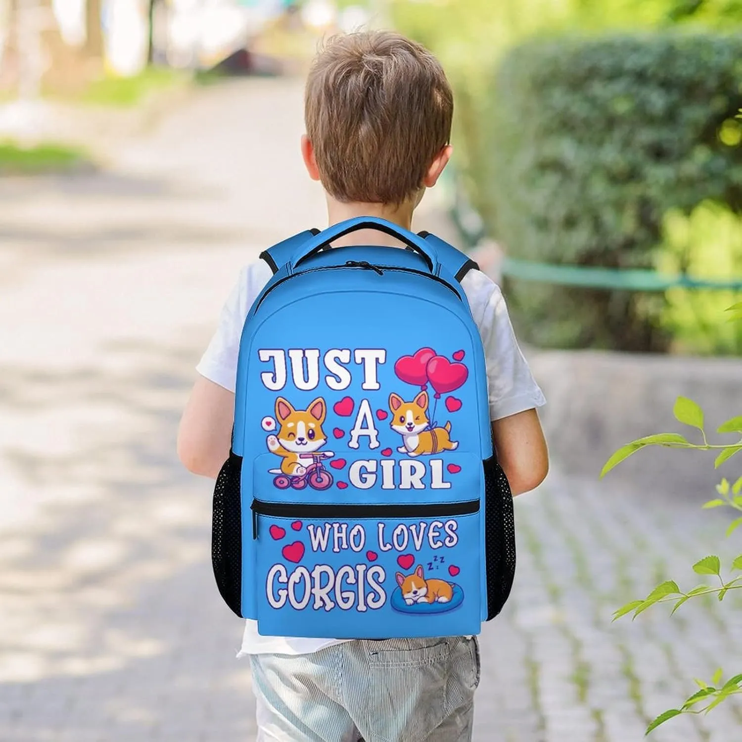 Cute Corgi Backpack, 16 Inch Dog Theme Bookbag with Adjustable Straps, Durable, Lightweight, Large Capacity, School Backpack for Kids Girls Boys