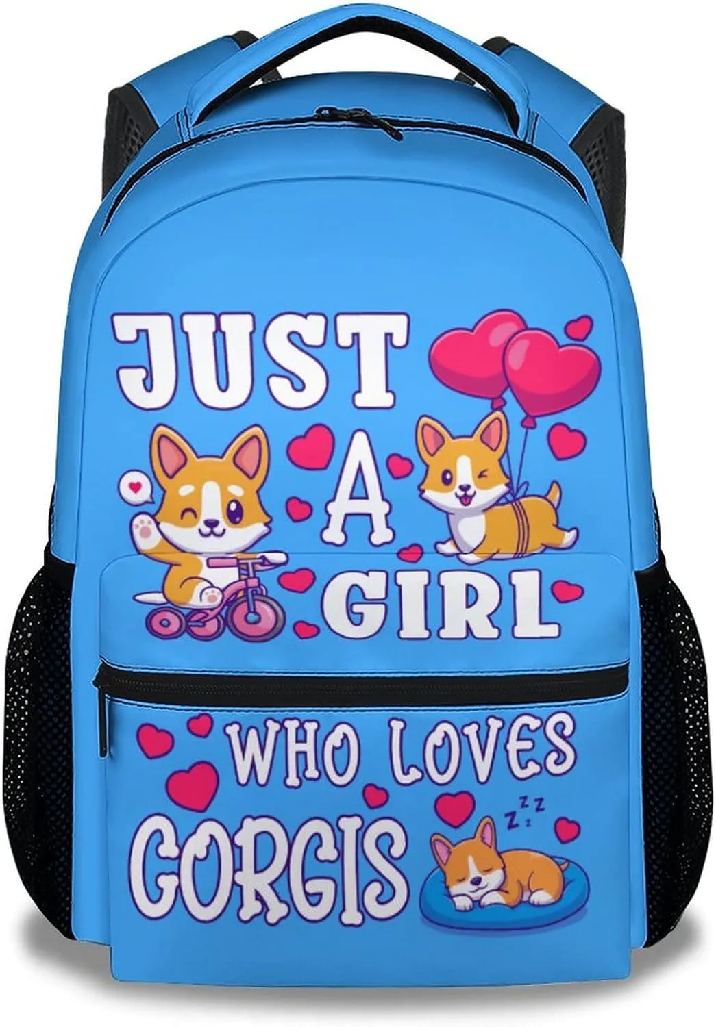 Cute Corgi Backpack, 16 Inch Dog Theme Bookbag with Adjustable Straps, Durable, Lightweight, Large Capacity, School Backpack for Kids Girls Boys