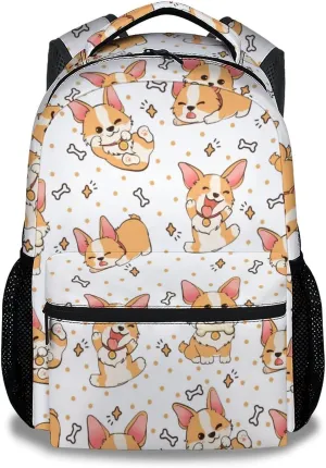 Cute Corgi Backpack, 16 Inch Dog Theme Bookbag with Adjustable Straps, Durable, Lightweight, Large Capacity, School Backpack for Kids Girls Boys