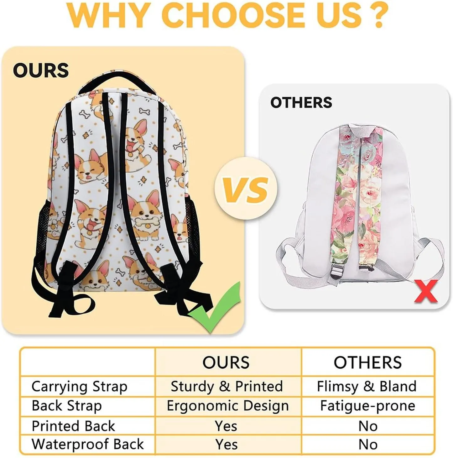 Cute Corgi Backpack, 16 Inch Dog Theme Bookbag with Adjustable Straps, Durable, Lightweight, Large Capacity, School Backpack for Kids Girls Boys