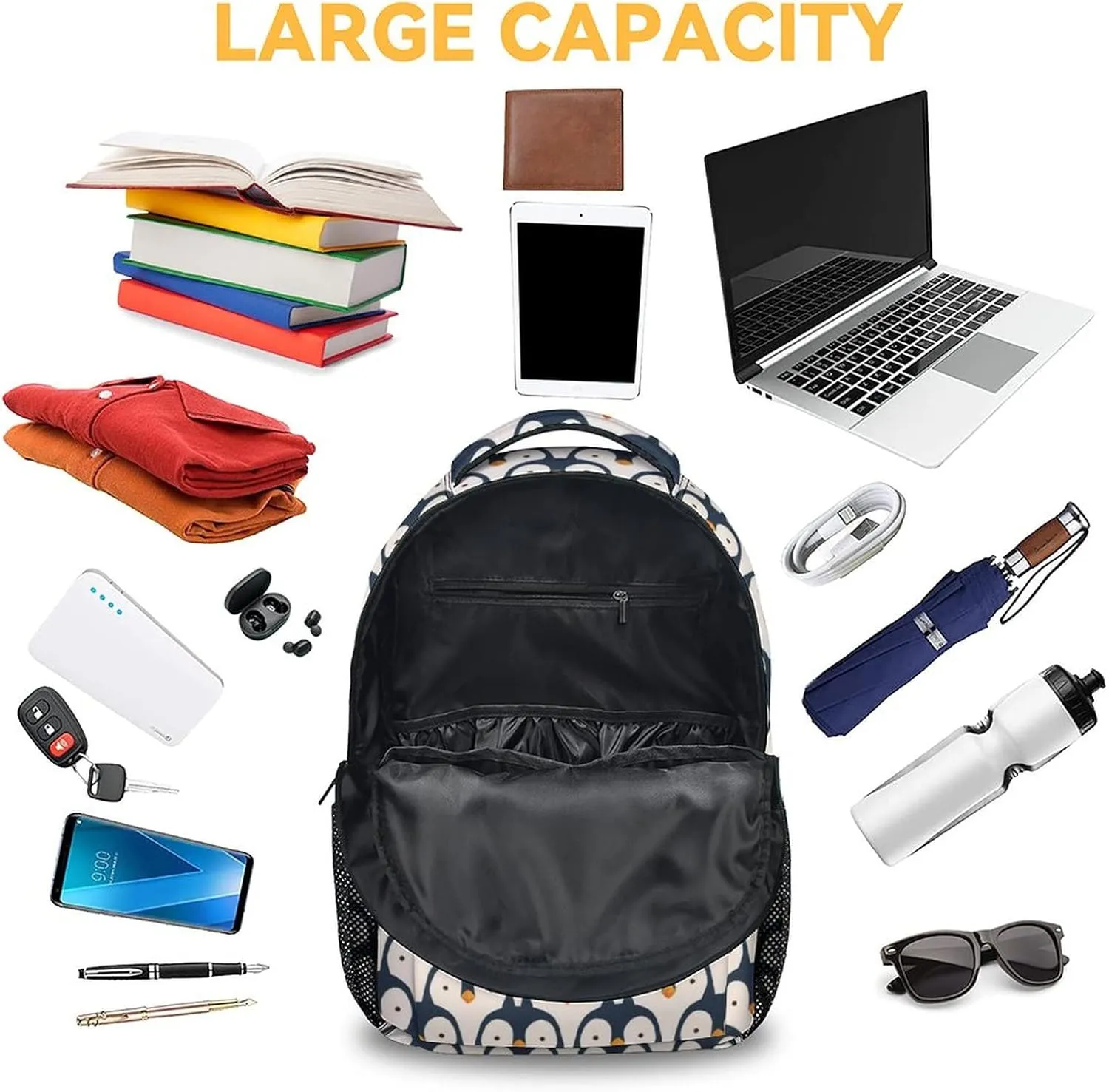 Cute Penguin Backpack, 16 Inch Animal Theme Bookbag with Adjustable Straps, Durable, Lightweight, Large Capacity, School Backpack for Kids Girls Boys
