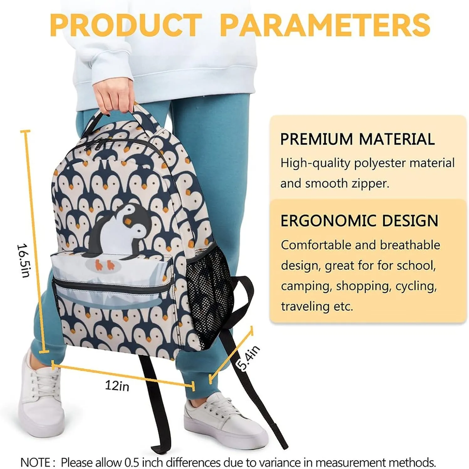 Cute Penguin Backpack, 16 Inch Animal Theme Bookbag with Adjustable Straps, Durable, Lightweight, Large Capacity, School Backpack for Kids Girls Boys