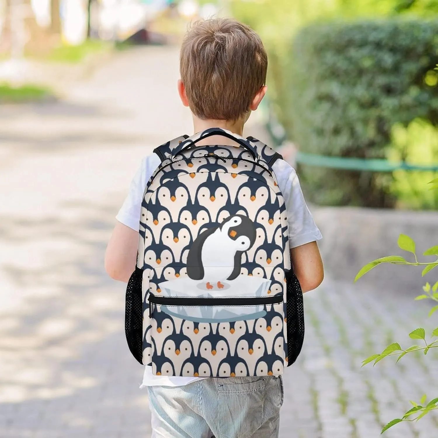 Cute Penguin Backpack, 16 Inch Animal Theme Bookbag with Adjustable Straps, Durable, Lightweight, Large Capacity, School Backpack for Kids Girls Boys