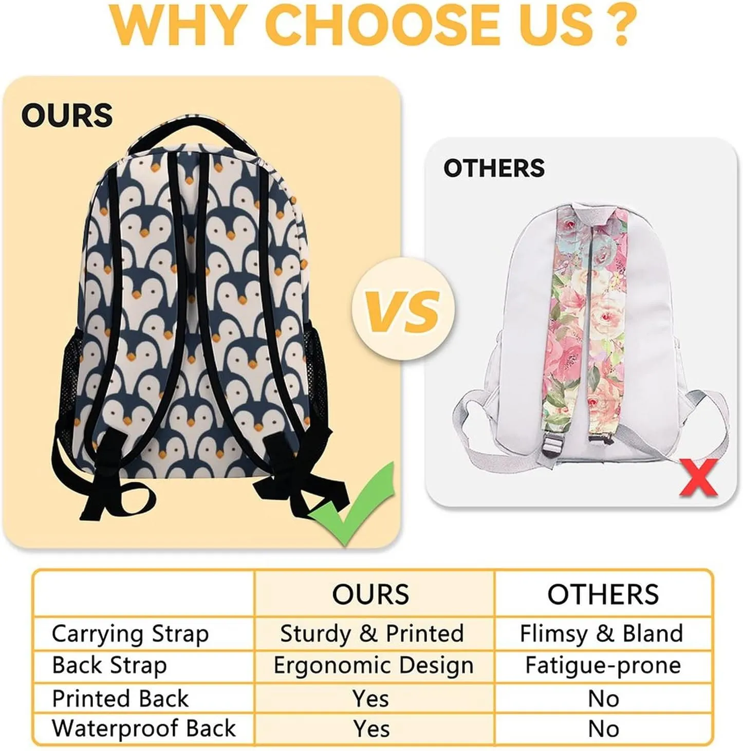 Cute Penguin Backpack, 16 Inch Animal Theme Bookbag with Adjustable Straps, Durable, Lightweight, Large Capacity, School Backpack for Kids Girls Boys
