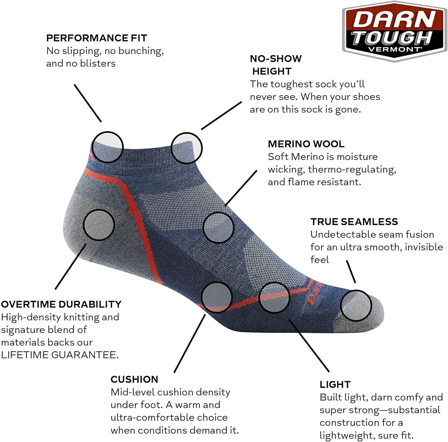 Darn Tough Men's Light Hiker No Show Lightweight with Cushion Hiking Sock (Style 1990) -