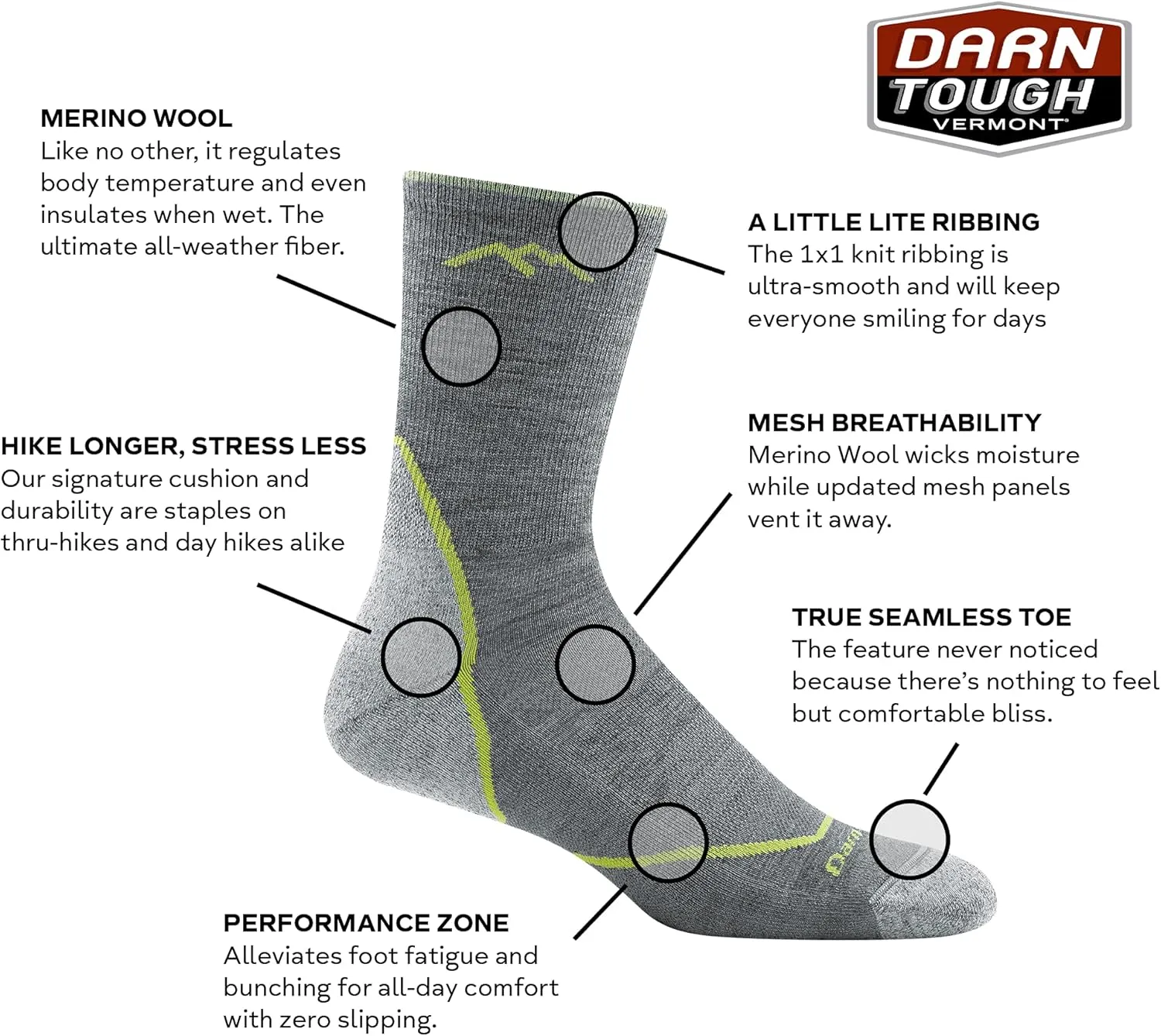 Darn Tough Men's (Style 1972) Light Hiker Micro Crew Lightweight with Cushion Sock