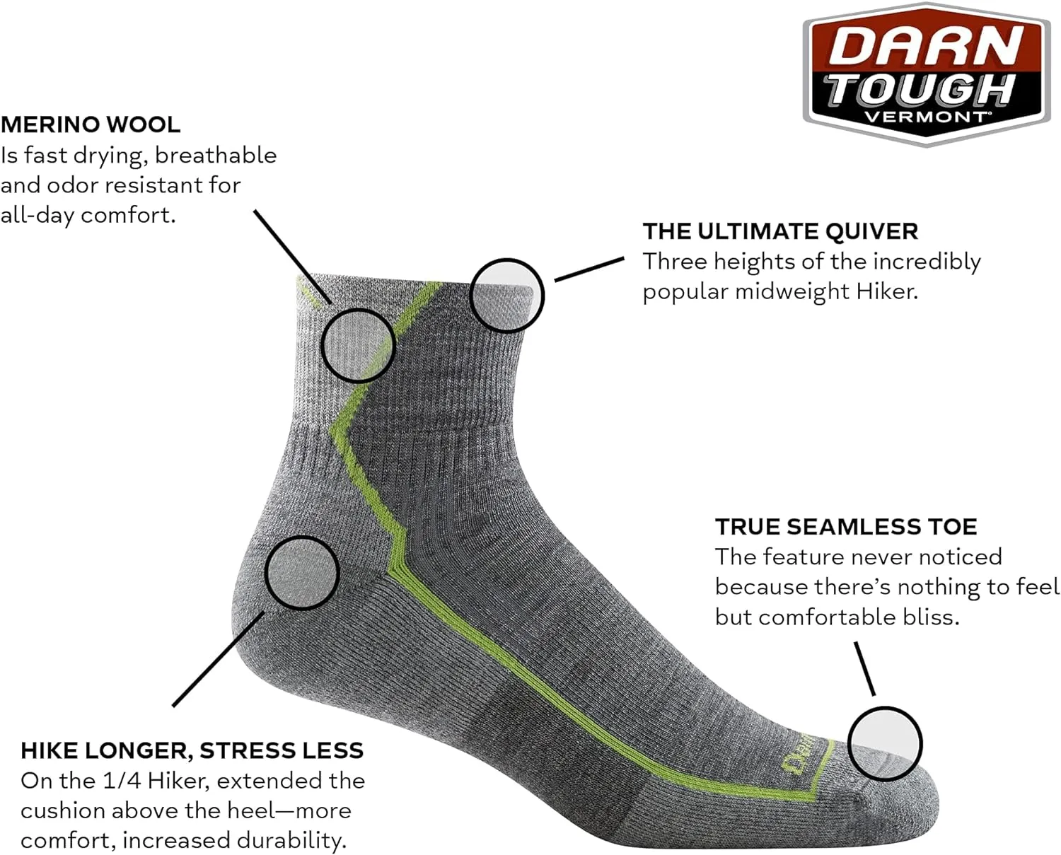 Darn Tough (Style 1959) Men's Hiker Quarter Midweight with Cushion Hiking Sock