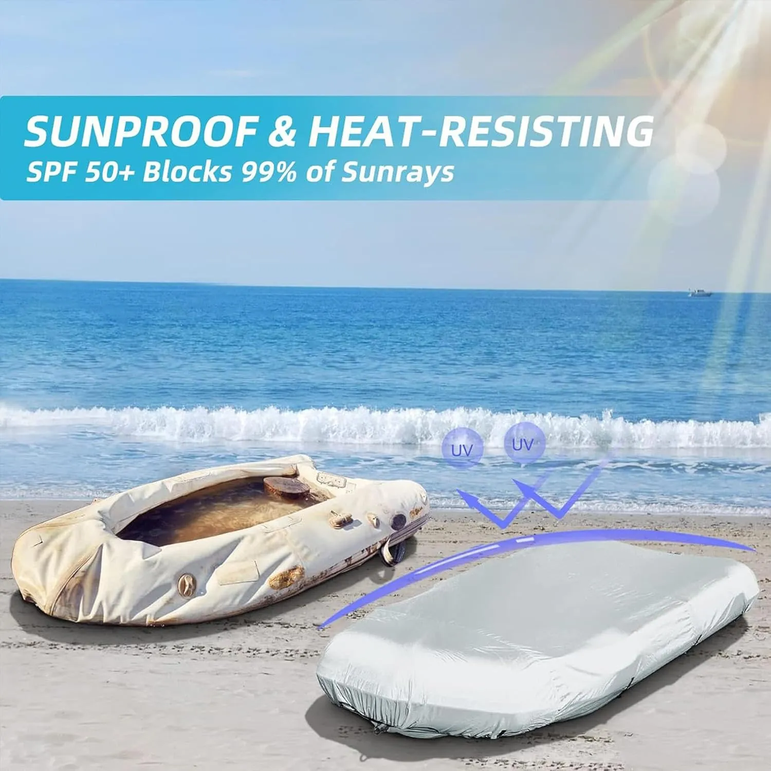 Dinghy Covers 7 Sizes Inflatable Boat Cover UV Resistant Boat Tarp for Small Inflatable and Rigid Inflatable Boats,380 * 200 * 46cm