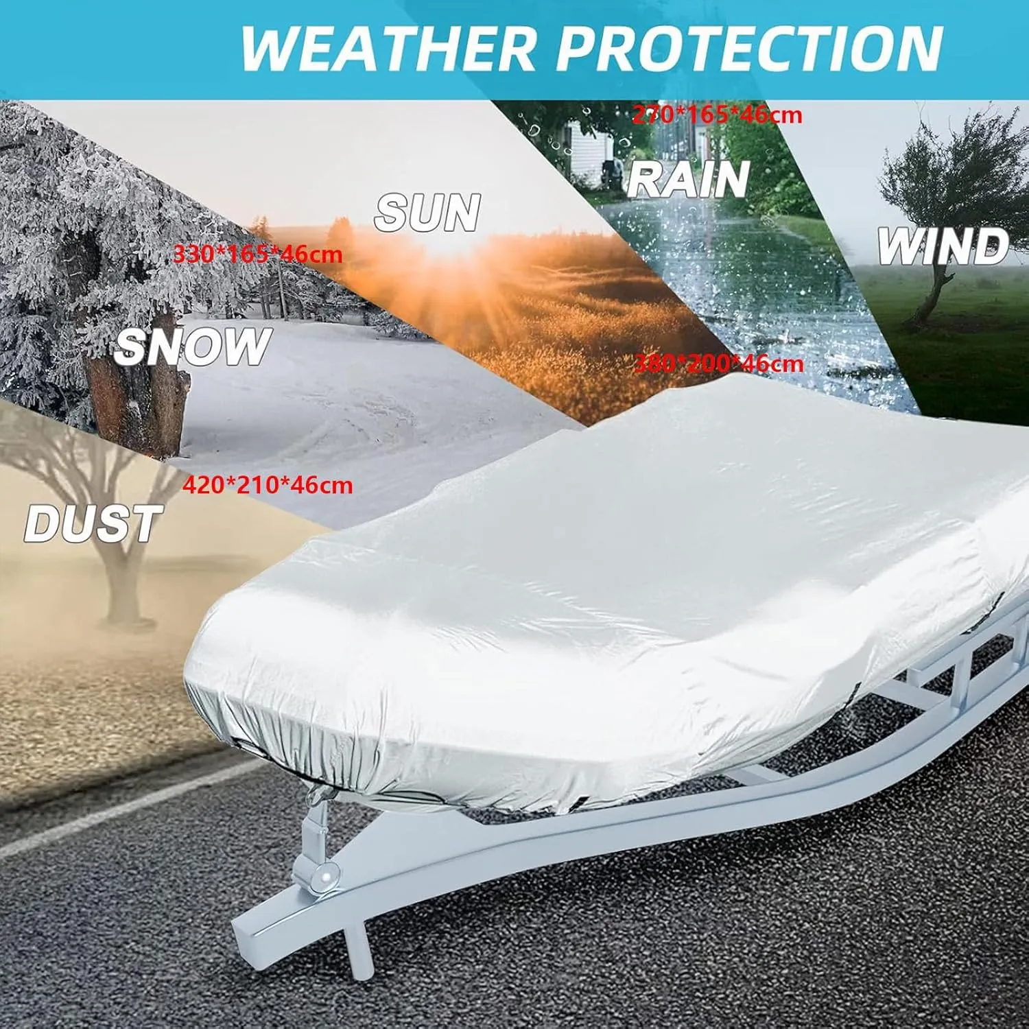 Dinghy Covers 7 Sizes Inflatable Boat Cover UV Resistant Boat Tarp for Small Inflatable and Rigid Inflatable Boats,380 * 200 * 46cm