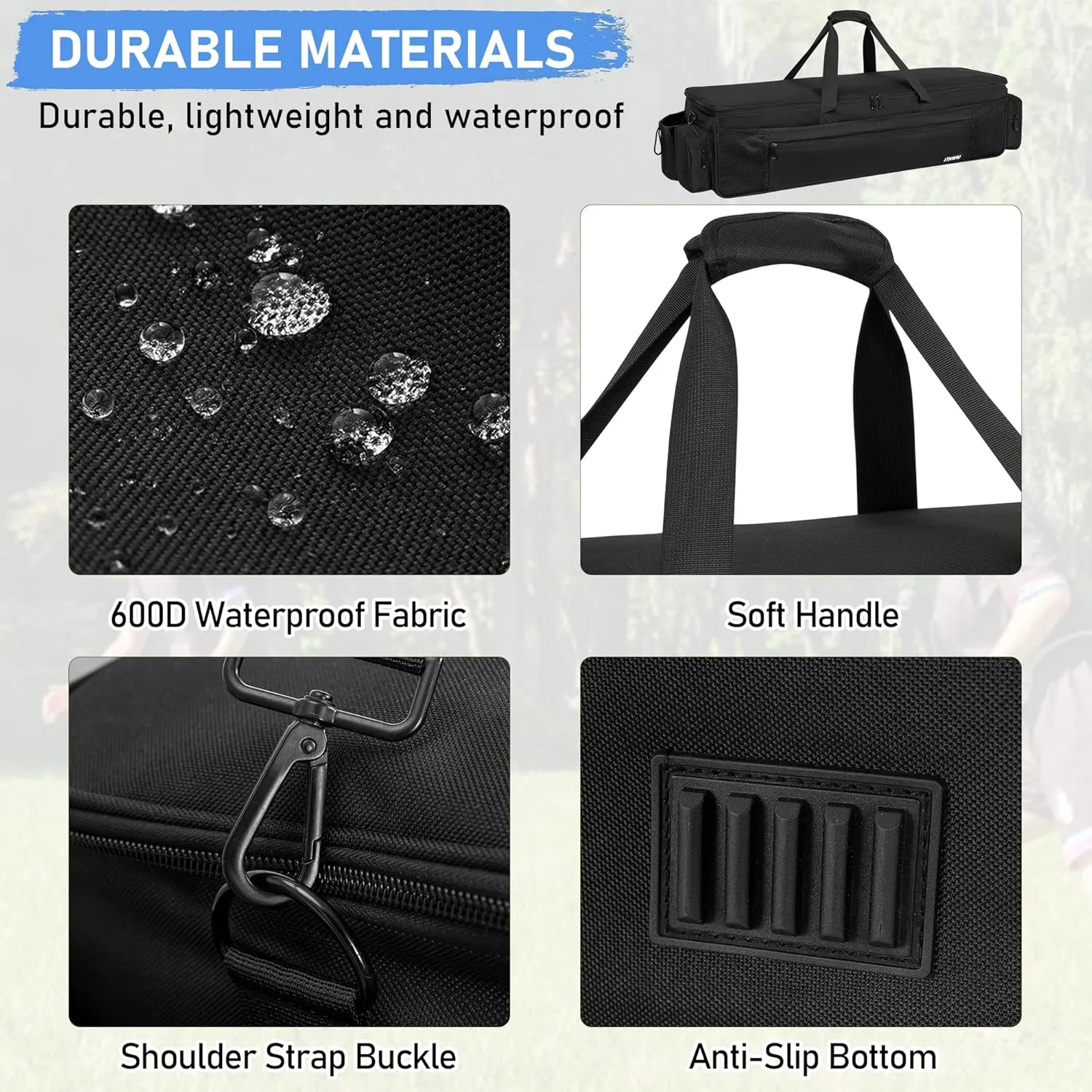 Disc Golf Storage Bag Durable Large Capacity with Dividers and Multi Side Pockets, Black