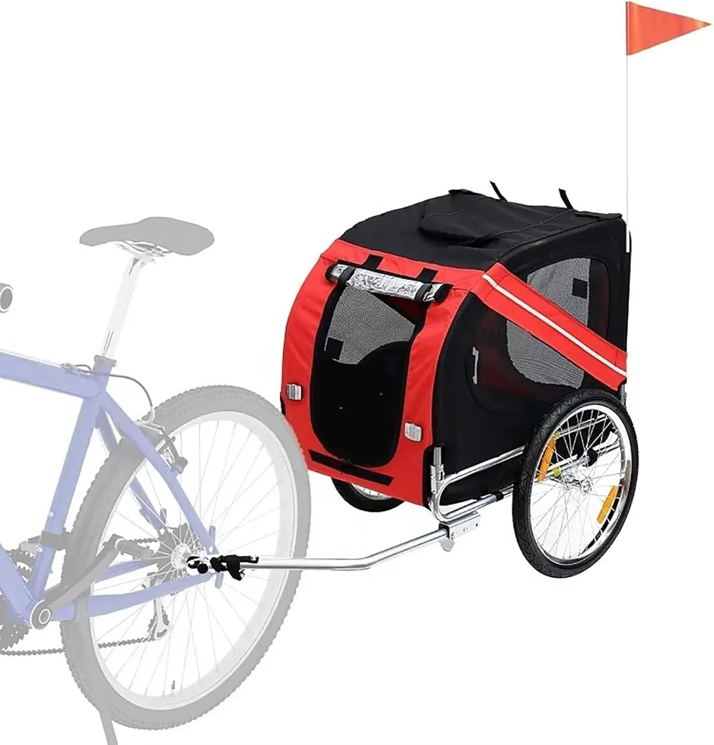 Dog Trailer for Bike, Cargo Cycle Trailers, Folding Wagon Stroller, Pet Bike Carrier, with Red Safety Sign/Hook and Tow Hook