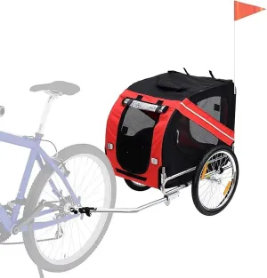 Dog Trailer for Bike, Cargo Cycle Trailers, Folding Wagon Stroller, Pet Bike Carrier, with Red Safety Sign/Hook and Tow Hook