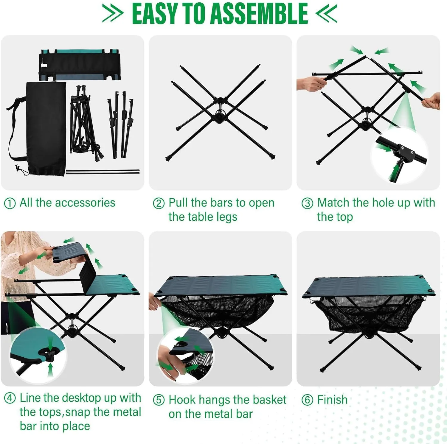 DOMIKING Blue Green Gradient Portable Camping Table Folding Picnic Tables with Carrying Storage Bag Camp Table for Hiking Cooking Fishing 23.6 * 15.6 * 15 in