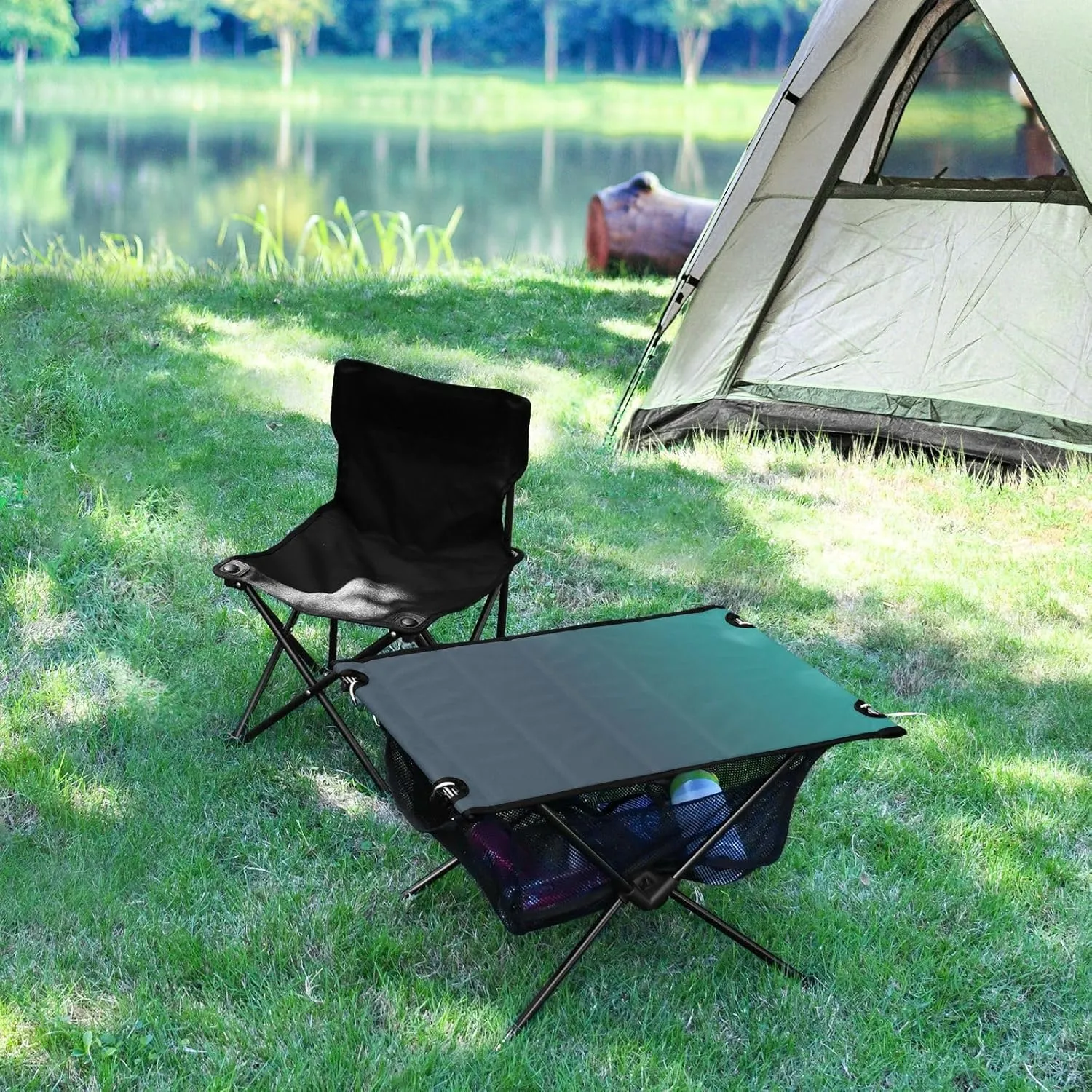 DOMIKING Blue Green Gradient Portable Camping Table Folding Picnic Tables with Carrying Storage Bag Camp Table for Hiking Cooking Fishing 23.6 * 15.6 * 15 in