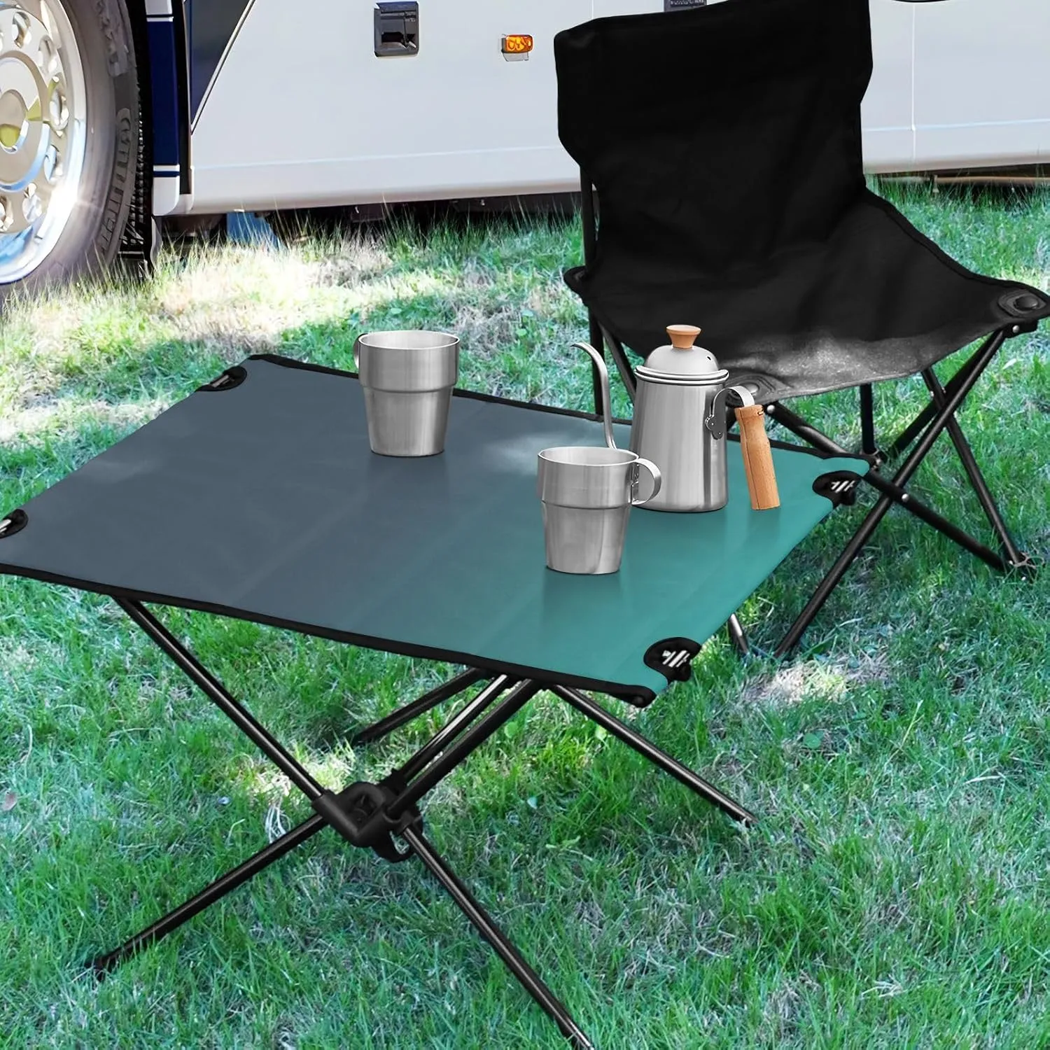 DOMIKING Blue Green Gradient Portable Camping Table Folding Picnic Tables with Carrying Storage Bag Camp Table for Hiking Cooking Fishing 23.6 * 15.6 * 15 in