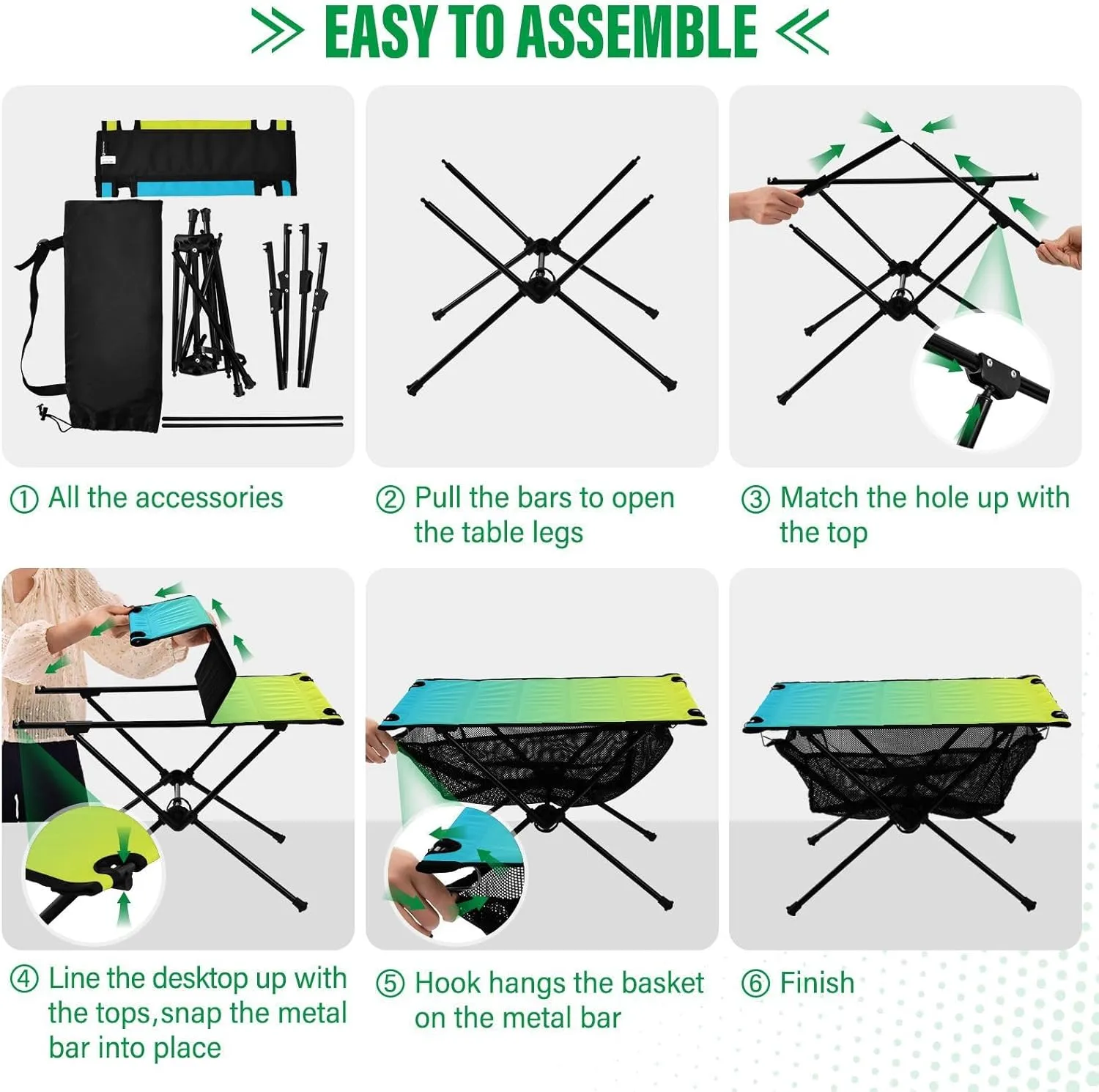 DOMIKING Blue Yellow Gradient Portable Camping Table Folding Picnic Tables with Carrying Storage Bag Camp Table for Travel Outdoor Hike 23.6 * 15.6 * 15 in