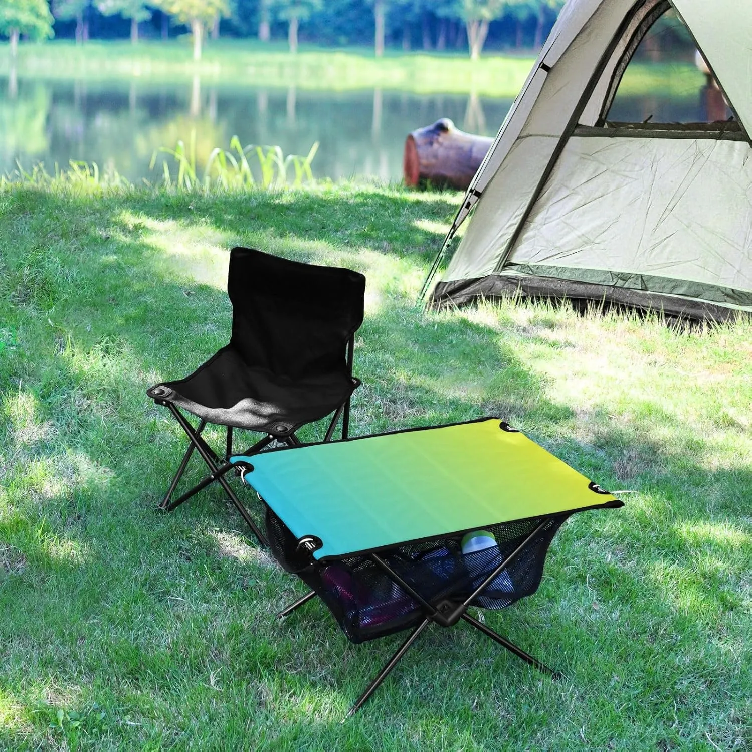 DOMIKING Blue Yellow Gradient Portable Camping Table Folding Picnic Tables with Carrying Storage Bag Camp Table for Travel Outdoor Hike 23.6 * 15.6 * 15 in