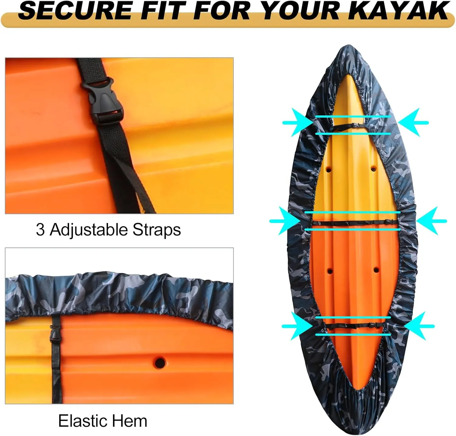 doorslay Kayak Cover Waterproof UV Resistant Kayak Cover Outdoor Kayak Storage Dust Cover for Boat Kayak Canoe SUP Paddleboard