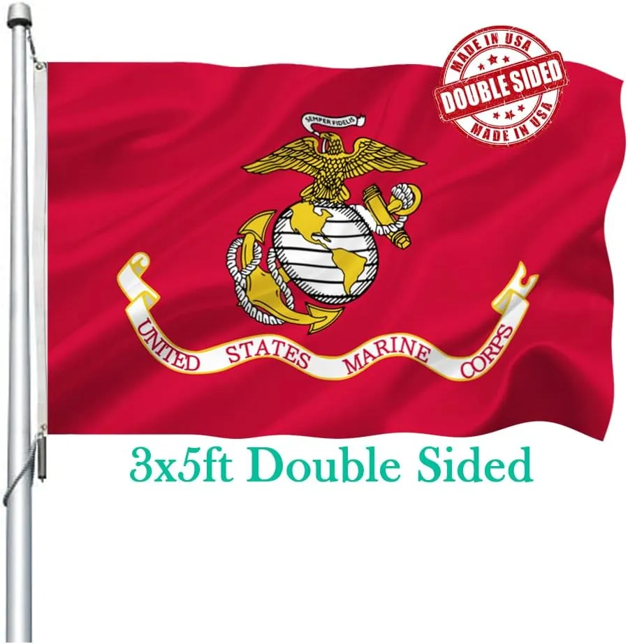 Double Sided Marine Corps USMC Flag 3x5 Outdoor- Heavy Duty Polyester Marine Army Military Flags Banner with 2 Brass Grommets,4 Rows Stitched