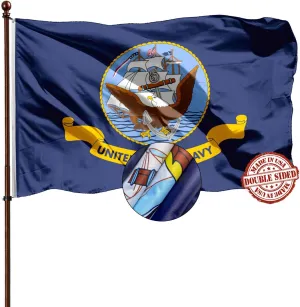 Double Sided Navy Flags 3x5 Outdoor- Heavy Duty 3Ply 240D Polyester Vivid Colors- Navy Flag Banner- Canvas Header with 2 Brass Grommets & 4 Rows Stitched