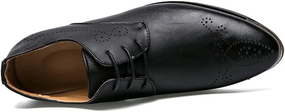 Dress Oxford for Men Lace Up 3-Eye Synthetic Leather Pointed Toe Derby Shoes Anti-Slip Slip Resistant Low Top Classic