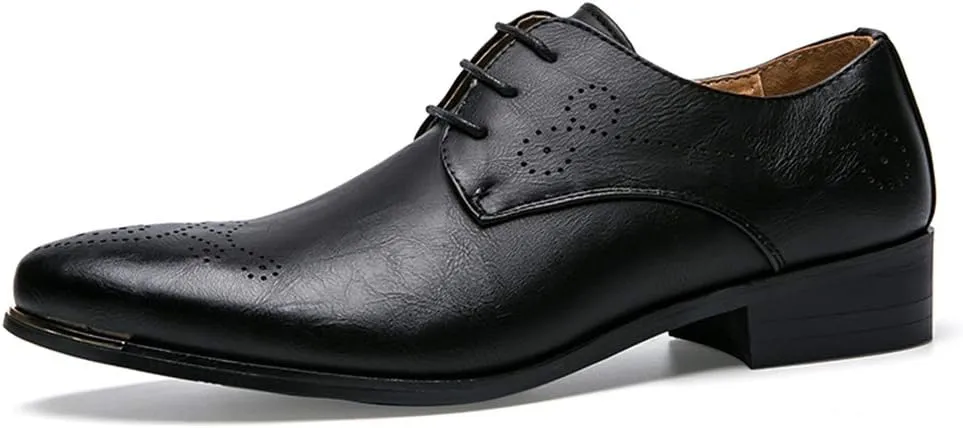 Dress Oxford for Men Lace Up 3-Eye Synthetic Leather Pointed Toe Derby Shoes Anti-Slip Slip Resistant Low Top Classic