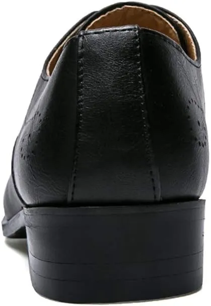 Dress Oxford for Men Lace Up 3-Eye Synthetic Leather Pointed Toe Derby Shoes Anti-Slip Slip Resistant Low Top Classic