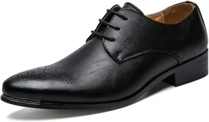 Dress Oxford for Men Lace Up 3-Eye Synthetic Leather Pointed Toe Derby Shoes Anti-Slip Slip Resistant Low Top Classic