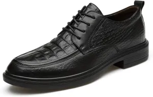 Dress Oxford for Men Lace Up Round Toe Crocodile Embossed Apron Toe Leather Anti-Slip Non Slip Resistant Party Suitable for Many Occasions (Color : Black, Size : 6.5)