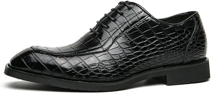 Dress Oxford for Men Lace Up Square Toe PU Leather Block Pattern Oxford Shoes Block Heel Rubber Sole Non Slip Resistant Classic