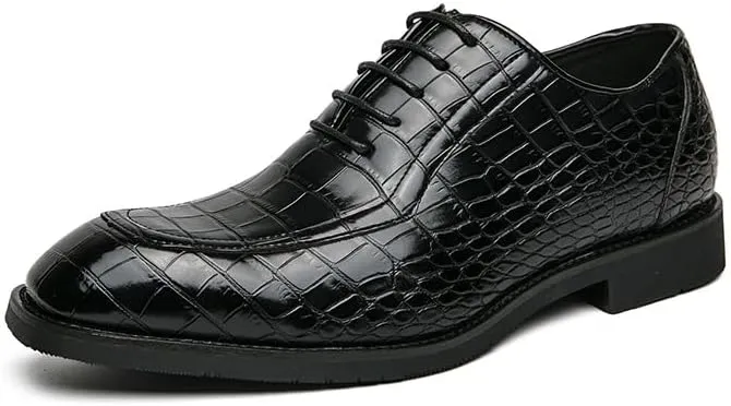 Dress Oxford for Men Lace Up Square Toe PU Leather Block Pattern Oxford Shoes Block Heel Rubber Sole Non Slip Resistant Classic