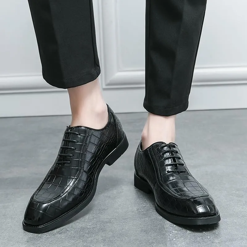 Dress Oxford for Men Lace Up Square Toe PU Leather Block Pattern Oxford Shoes Block Heel Rubber Sole Non Slip Resistant Classic