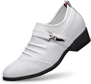 Dress Oxford for Men Slip On Pleated Monk Strap Height Increasing Elevator 2.7 Inches Leather Rubber Sole Block Heel Non Slip Anti-Slip Outdoor
