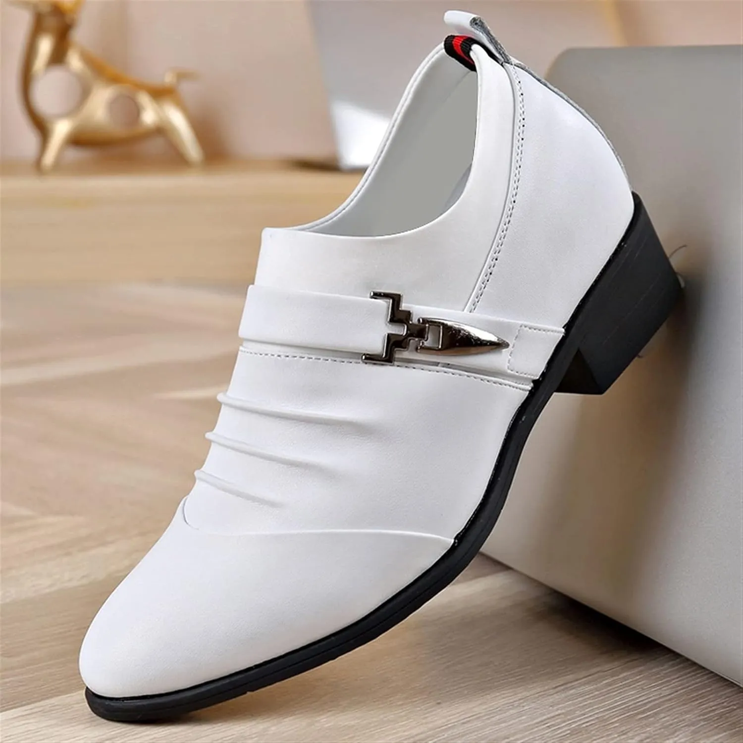Dress Oxford for Men Slip On Pleated Monk Strap Height Increasing Elevator 2.7 Inches Leather Rubber Sole Block Heel Non Slip Anti-Slip Outdoor