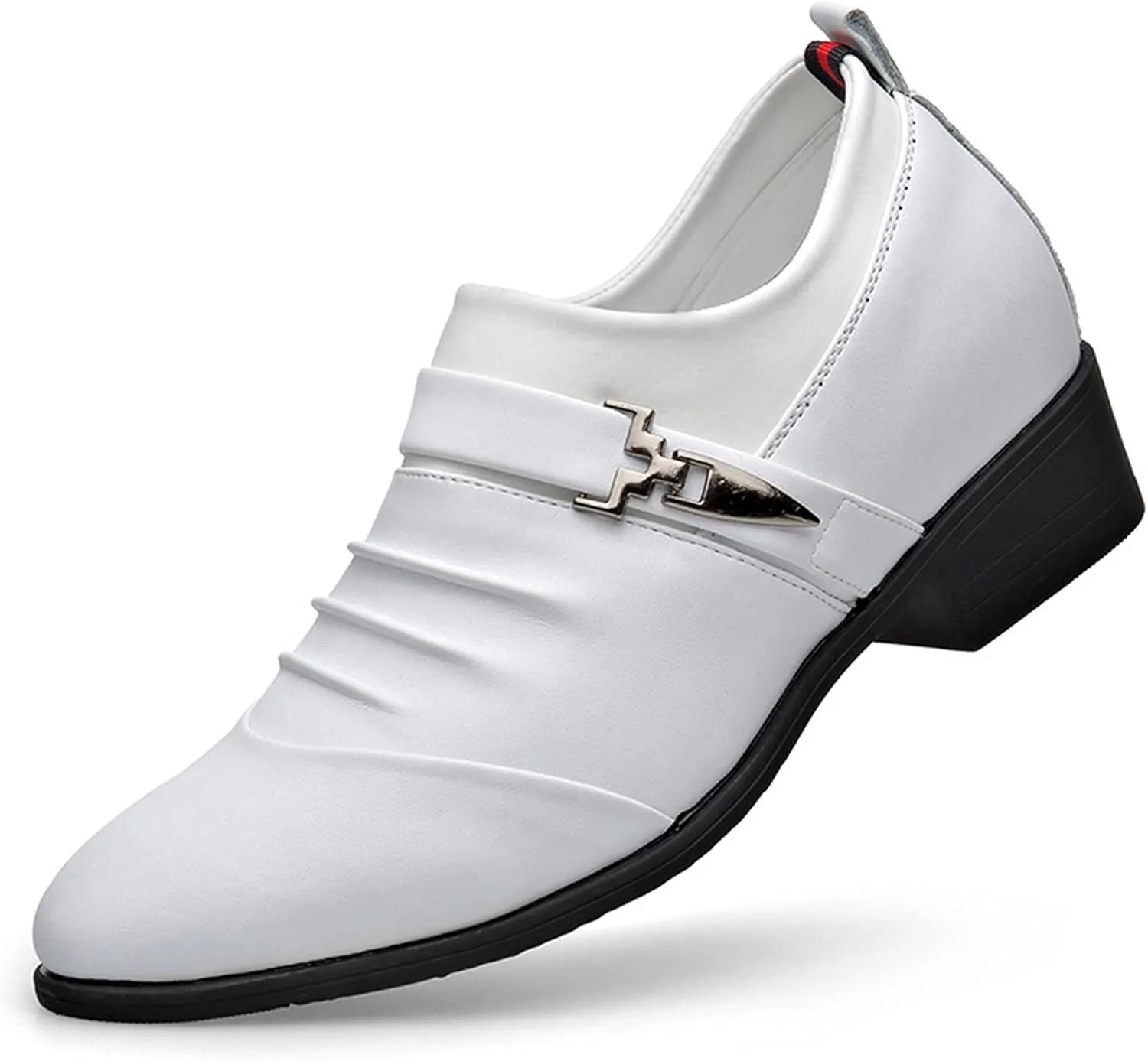 Dress Oxford for Men Slip On Pleated Monk Strap Height Increasing Elevator 2.7 Inches Leather Rubber Sole Block Heel Non Slip Anti-Slip Outdoor