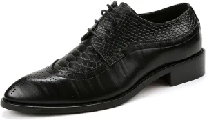 Dress Oxford Shoes for Men Lace Up Brogue Embossed Crocodile Embossed Leather Low Top Rubber Sole Slip Resistant Anti-Slip Block Heel Party Suitable for Many Occasions.
