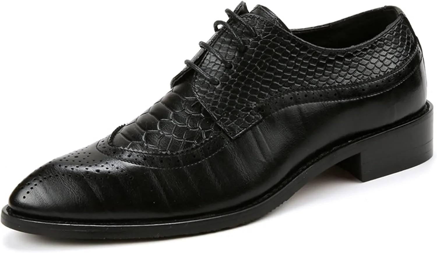 Dress Oxford Shoes for Men Lace Up Brogue Embossed Crocodile Embossed Leather Low Top Rubber Sole Slip Resistant Anti-Slip Block Heel Party Suitable for Many Occasions.