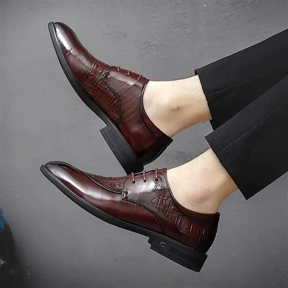 Dress Oxford Shoes for Men Lace Up Crocodile Print Split Toe Vegan Leather Block Heel Resistant Non Slip Anti-Slip Wedding Suitable for Many Occasions