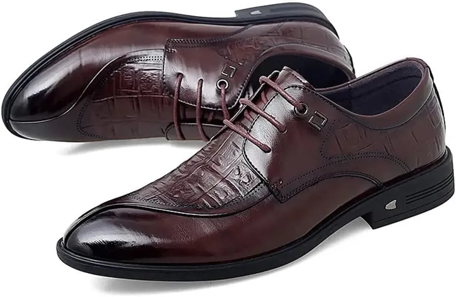 Dress Oxford Shoes for Men Lace Up Crocodile Print Split Toe Vegan Leather Block Heel Resistant Non Slip Anti-Slip Wedding Suitable for Many Occasions