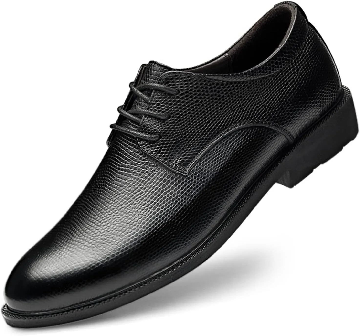 Dress Oxford Shoes for Men Lace Up Height Increasing Elevator Leather Derby Shoes 2.3 Inches Taller Slip Resistant Rubber Sole Low Top Block Heel(Black Embossing,10 M US)