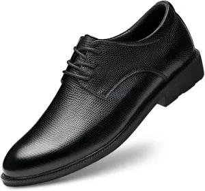 Dress Oxford Shoes for Men Lace Up Height Increasing Elevator Leather Derby Shoes 2.3 Inches Taller Slip Resistant Rubber Sole Low Top Block Heel(Black Embossing,10 M US)