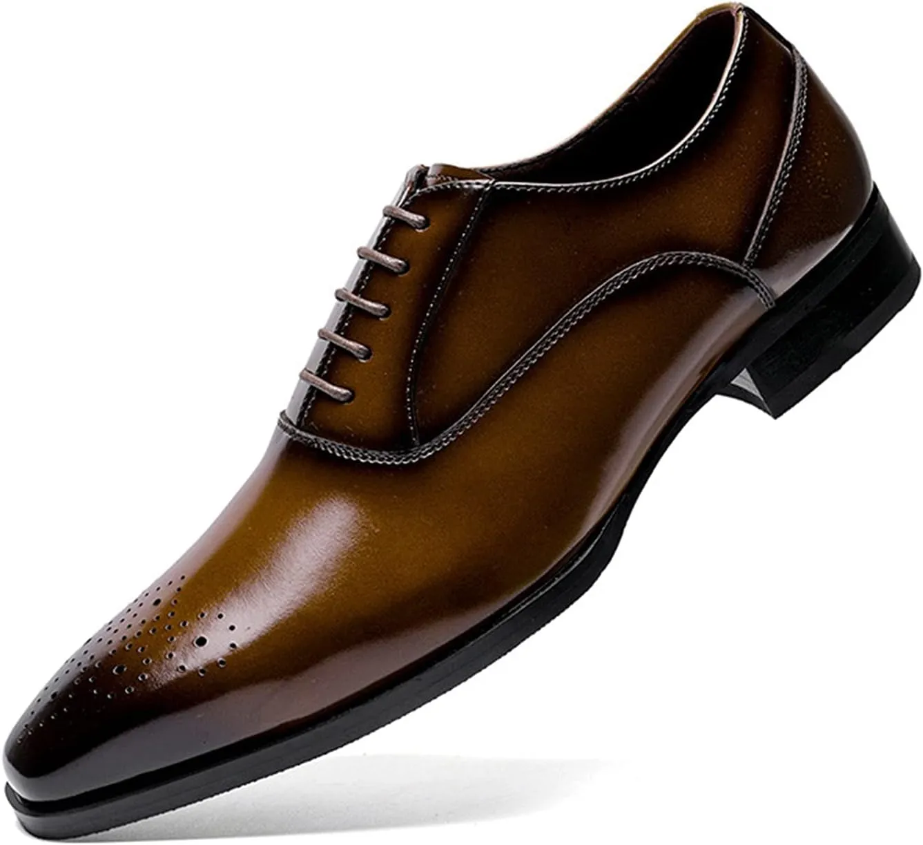 Dress Oxford Shoes for Men Lace Up Square Toe Brogue Embossed Cowhide Rubber Sole Anti-Slip Resistant Non Slip Business Suitable for Many Occasions