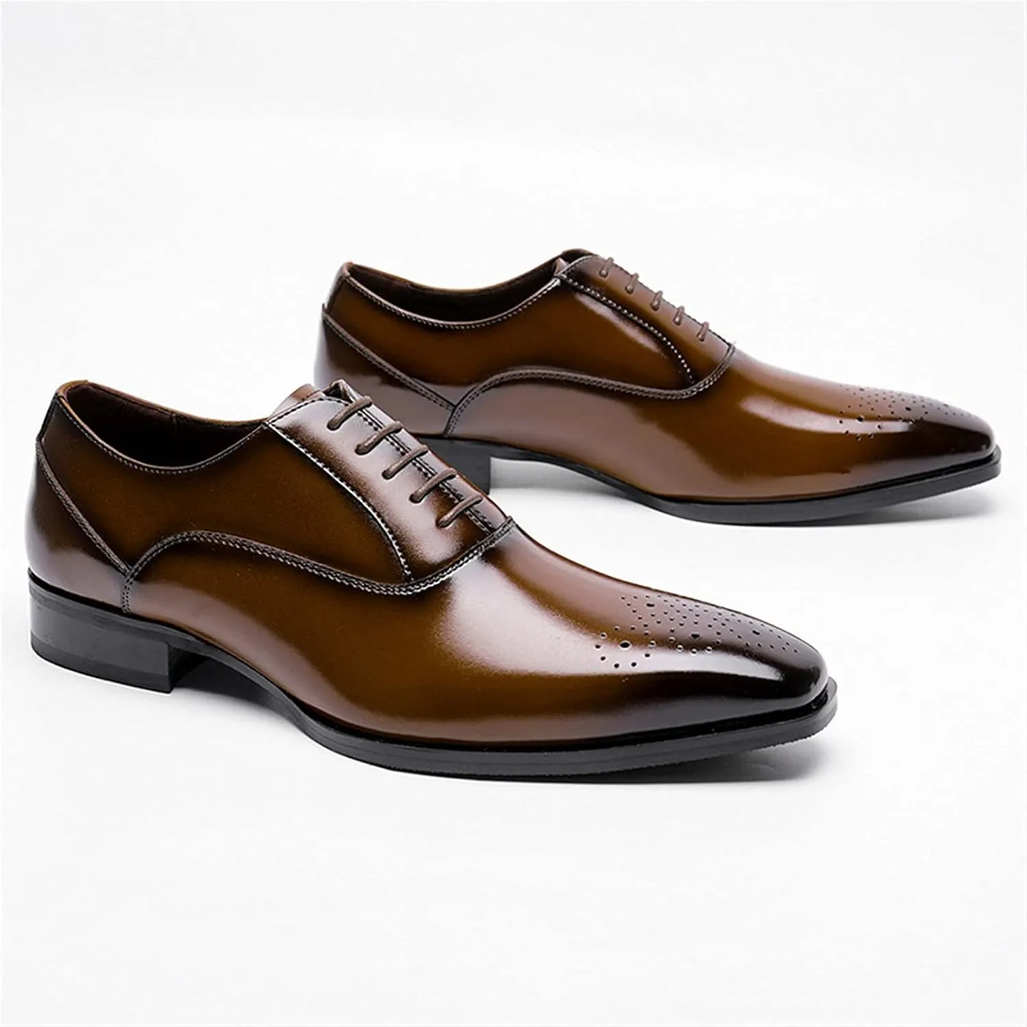 Dress Oxford Shoes for Men Lace Up Square Toe Brogue Embossed Cowhide Rubber Sole Anti-Slip Resistant Non Slip Business Suitable for Many Occasions