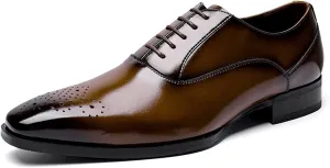 Dress Oxford Shoes for Men Lace Up Square Toe Brogue Embossed Cowhide Rubber Sole Anti-Slip Resistant Non Slip Business Suitable for Many Occasions