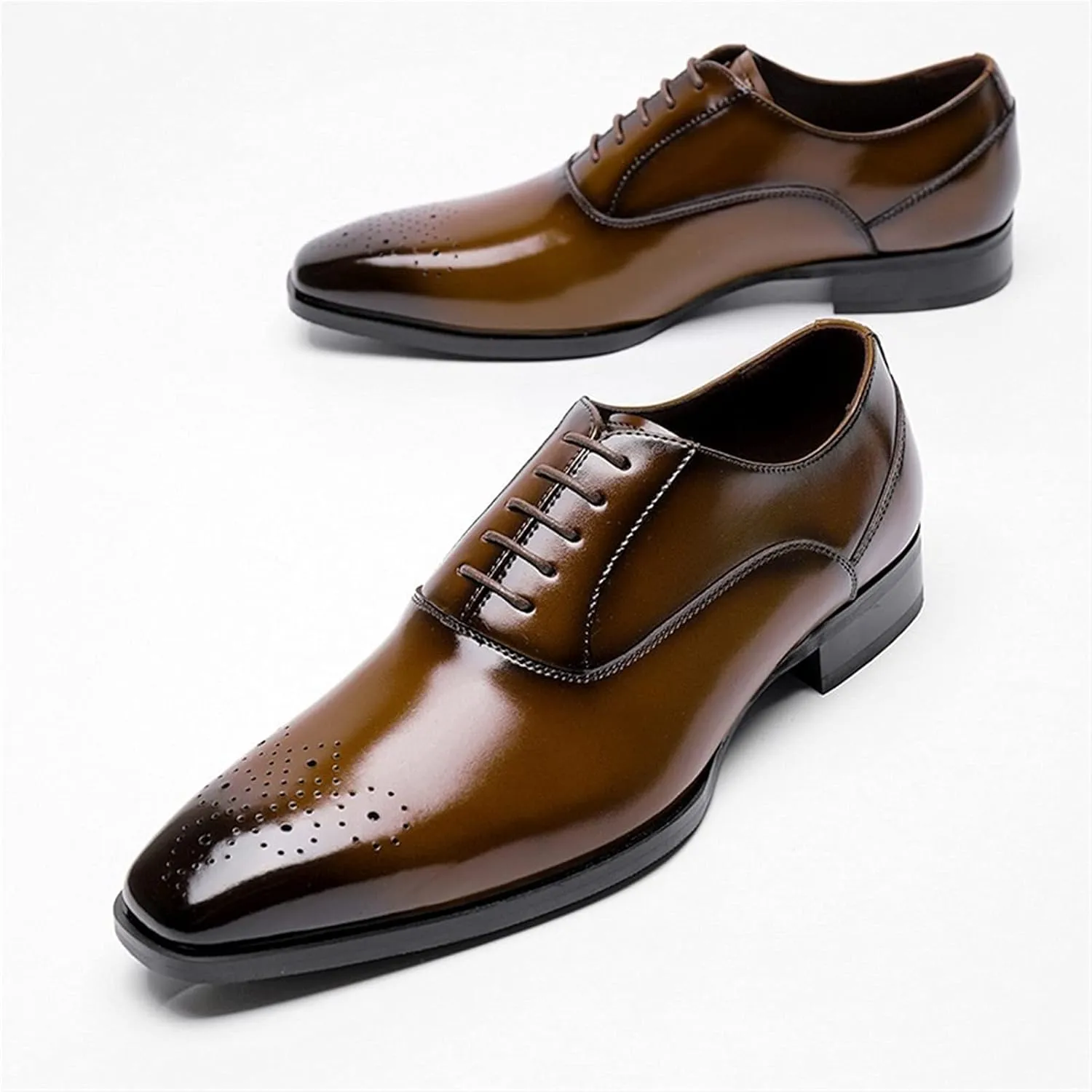 Dress Oxford Shoes for Men Lace Up Square Toe Brogue Embossed Cowhide Rubber Sole Anti-Slip Resistant Non Slip Business Suitable for Many Occasions