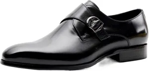 Dress Oxford Shoes for Men Slip On Monk Strap Round Toe Cowhide Slip Resistant Rubber Sole Non Slip Casual (Color : Black, Size : 6)