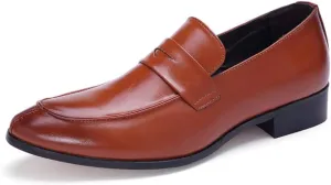 Dress Oxford Shoes for Men Slip On Round Split Toe Cowhide Non Slip Rubber Sole Slip Resistant Block Heel Anti-Slip Walking Suitable for Many Occasions