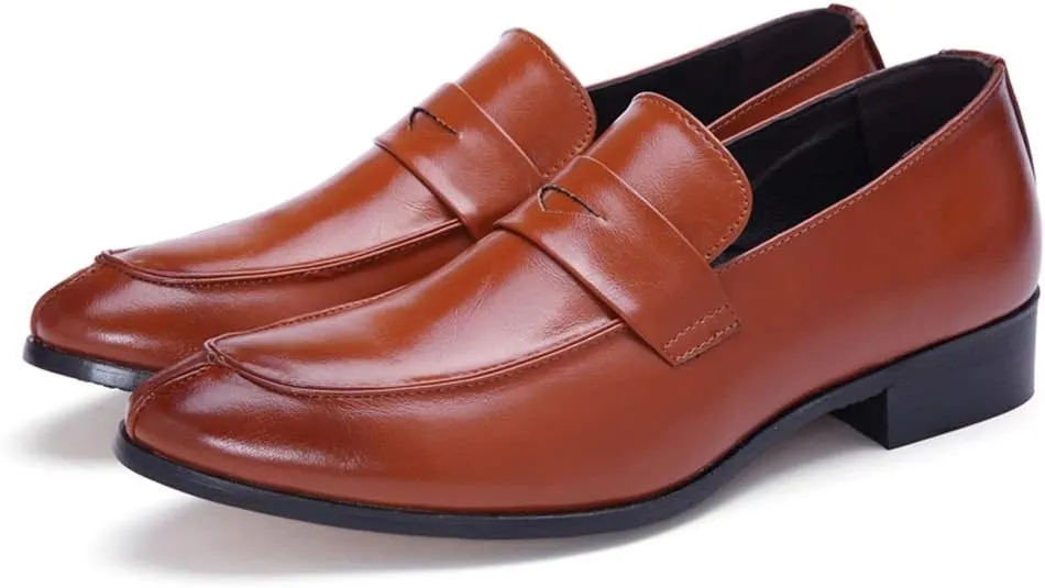 Dress Oxford Shoes for Men Slip On Round Split Toe Cowhide Non Slip Rubber Sole Slip Resistant Block Heel Anti-Slip Walking Suitable for Many Occasions