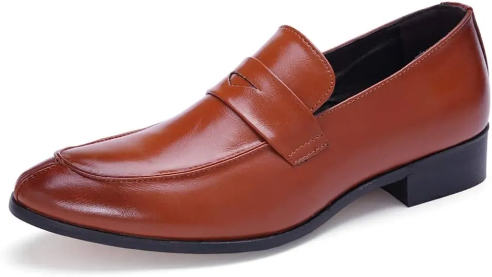 Dress Oxford Shoes for Men Slip On Round Split Toe Cowhide Non Slip Rubber Sole Slip Resistant Block Heel Anti-Slip Walking Suitable for Many Occasions