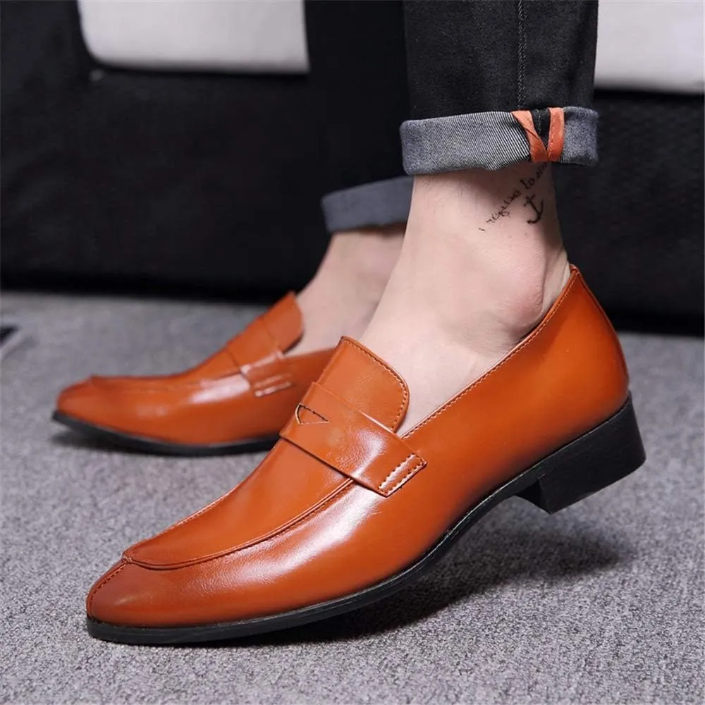Dress Oxford Shoes for Men Slip On Round Split Toe Cowhide Non Slip Rubber Sole Slip Resistant Block Heel Anti-Slip Walking Suitable for Many Occasions